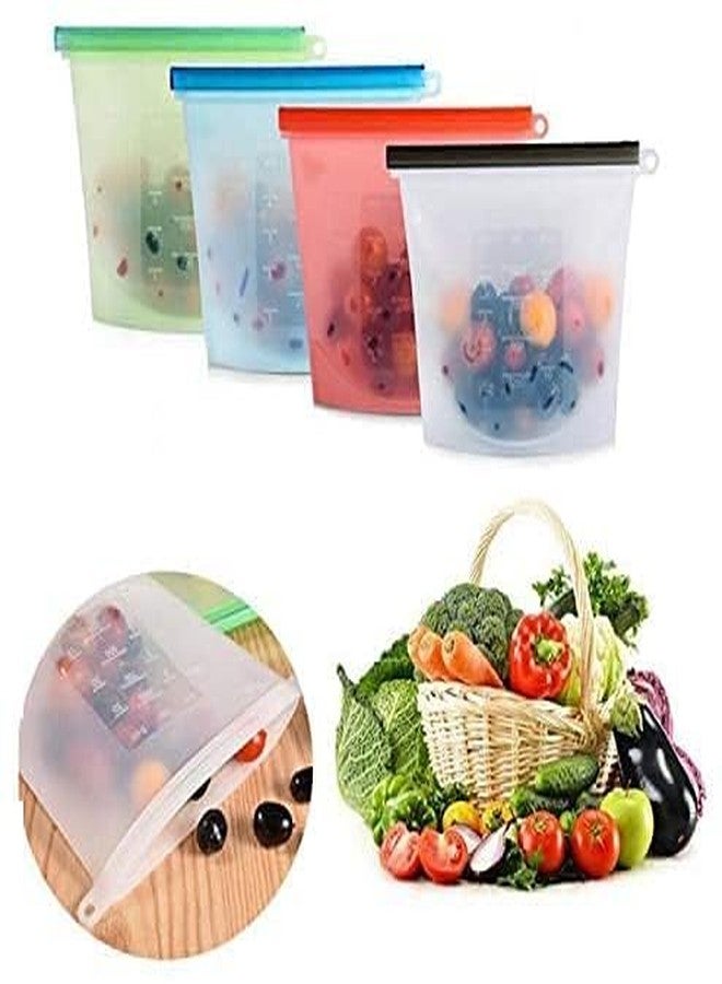 Elcaro 1000 ml Silicone Reusable Leakproof Bpa Free Food Storage Bag For Refrigerator,Air Tight Food Preservation Bag For Fruits Vegetable For Fridge,Meat Storage Bags For Freezer(Multicolour),Seal - Image 1